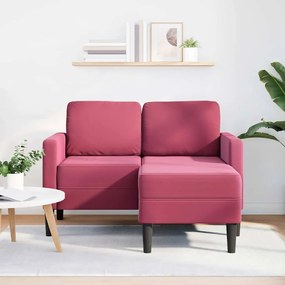 borvörös bársony 2 üléses kanapé L-alakú kanapéval 125 cm