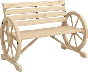 Outsunny 2-Fős Kerti Pad, Időjárásálló Pad, Kerti Bútor Háttámlával, Kerek Forma Kartámaszokkal, 240 kg Teherbírású Park Pad, Erkély Pad, Fa Pad Erkél