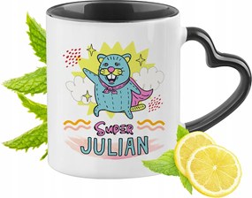 Fekete bögre szív alakú füllel Julian számára Ideális Ajándék