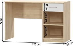 PC asztal 1S, fehér/tölgy sonoma, TEYO