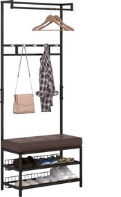 HOMCOM Felsőruha Akasztó 5 Fogassal és Cipőpad 2 Szinten Fém Felületkezelésű Akasztó Előszobába, Hálószobába, 72.5 x 35 x 180 cm | Aosom