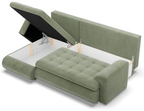 Tokio sarokkanapé, 2 ágyneműtartóval, kordbársony, baloldali, zöld