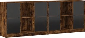 vidaXL füstös tölgy szerelt fa könyvespolc ajtókkal 204x37x75 cm