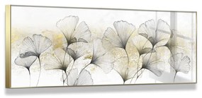 Keretezett üveg falikép, arany-fekete ginko biloba, 50x125 cm, fehér - GINKO NOR ET OR