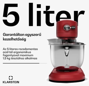 Klarstein Chiara konyhai robotgép, 1600 W, 12 beállítás, rozsdamentes acél tál, LCD kijelző, Tartozékokkal együtt