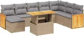 vidaXL 9 részes bézs polyrattan kerti ülőgarnitúra párnákkal