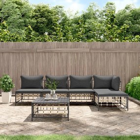 6 részes antracitszürke polyrattan kerti ülőgarnitúra párnákkal