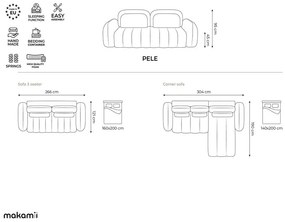 Sötétszürke buklé kinyitható-tárolóhelyes sarokkanapé (jobb oldali-heverő résszel) Pele – Makamii