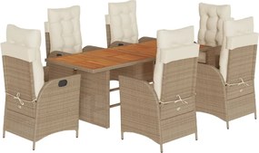 vidaXL 7 részes bézs polyrattan kerti étkezőgarnitúra párnákkal