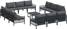 vidaXL Kerti Kanapé Szett párnával 13 pcs Fekete Acél