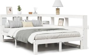 vidaXL fehér tömör fenyőfa könyvespolcos ágy matrac nélkül 135x190 cm