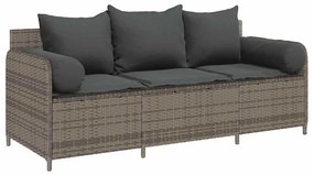 3 személyes szürke polyrattan kerti kanapé párnával