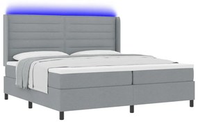 Boxspring Ágy Matrac &amp; LED Világosszürke 200x200 cm Szövet
