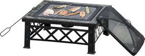 Outsunny 3 az 1-ben Tűzrakó Tál Fűtetlen Grillrácsos Tűzrakó Jegesvödör Kert BBQ Fekete 76 cm x 76 cm x 47 cm | Aosom