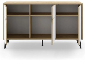 Fehér-natúr színű alacsony komód tölgyfa dekorral 140x79 cm Nola – Marckeric