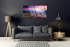 Fali üvegkép Sun Mountain Meadow Landscape 100x50 cm