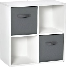 HOMCOM 4- rekeszes könyvespolc moduláris könyvespolc 2 levehető nem szőtt anyagú fiókkal irodához, tanulószobához, hálószobához 61,5x30x61,5 cm Fehér