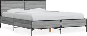 vidaXL szürke sonoma szerelt fa és fém ágykeret 140 x 200 cm