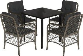vidaXL 5 részes szürke polyrattan kerti étkezőgarnitúra párnával
