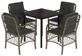 vidaXL 5 részes szürke polyrattan kerti étkezőgarnitúra párnával