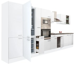 Yorki 420 konyhabútor fehér korpusz,selyemfényű fehér fronttal alulfagyasztós hűtős szekrénnyel
