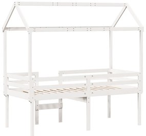 fehér tömör fenyőfa magasított ágy tetővel 90 x 190 cm