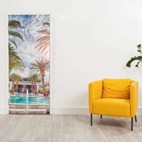 Fotótapéta ajtóra - Pálmafák medencével (95x205cm)