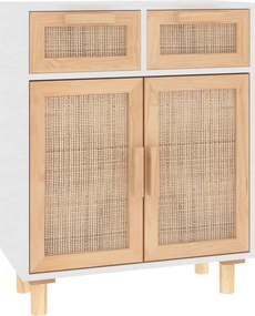 vidaXL fehér tömör fenyő/természetes rattan tálalószekrény 60x30x75 cm