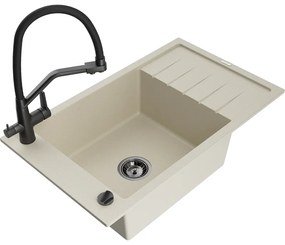 Mexen Elias 1-medencés gránit mosogató lefolyóval és Duo konyhai csapteleppel, bézs - 6511-69-671701-70-B