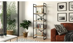 Fekete-natúr színű polcos állvány borovi fenyő dekorral 58x175 cm Nicol – Kalune Design