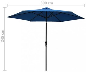 azúrkék kültéri napernyő fémrúddal 300 cm