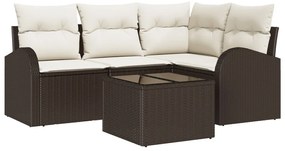 4 darabos Kert Sofa Szett Párnákkal Szürke Polirattan, 2 Személyes Kert Sofa Tárolóval és Párnákkal Barna Polirattan