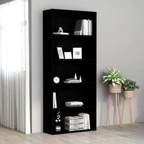 5 szintes fekete szerelt fa könyvszekrény 80 x 30 x 189 cm