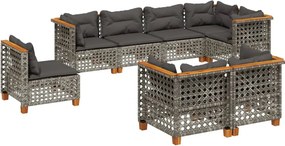 vidaXL 8 részes szürke polyrattan kerti ülőgarnitúra párnákkal