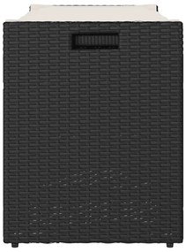 Fekete polyrattan kültéri tárolópad párnával 100 cm