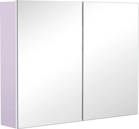 HOMCOM Fürdőszobai Szekrény Tükörrel 2 Ajtós Szekrény 3 Belső Polccal Modern Stílusban 80x15x60 cm Világos Lila | Aosom