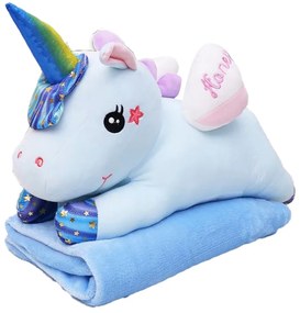Plüss UNICORN 25 x 55 cm belül kék babapléddel 110 x 170 cm