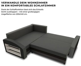 Grande sarokkanapé polcokkal , polc a bal karfaban, baloldali, szövet anyag, bonell töltet, szürke - fekete