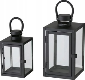 Fém Lampion Fekete Üveggel 2 Db-os Szett 14X25 CM Arana