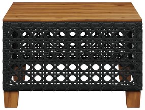 fekete polyrattan és akácfa kerti asztal 55 x 55 x 36 cm