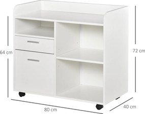 Vinsetto Nyomtatóállvány - Görgős Irodai Szervező Egység - 80L x 40W x 72H cm Fehér Fa | Aosom