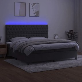 sötétszürke bársony rugós és LED-es ágy matraccal 200x200 cm