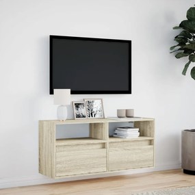 sonoma tölgy színű fali TV-szekrény LED-ekkel 100x31x45 cm