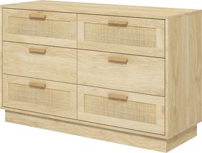 HOMCOM Rattan Rácsos Fiókos Éjjeli Szekrény Bohemian Stílusú Hálószoba Komód Borító Rész a Nappaliba 110x40x69 cm Természetes | Aosom