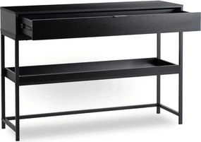 Előszobai konzol polccal fekete színben, 100 cm, RUBY