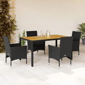 vidaXL5részes fekete polyrattan/akácfa kerti étkezőgarnitúra párnákkal