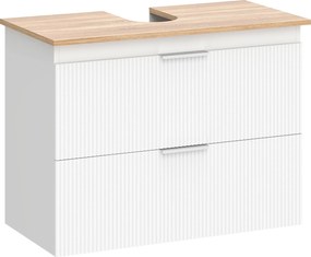 HOMCOM fürdőszobai alsószekrény két nagy fiókkal, két tónusú kivitel, oszlop- és mosdókagylóhoz illeszkedik, 80 x 40 x 60 cm, fehér & natúr | Aosom