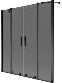 Mexen Velar Duo, 2 szárnyas eltolható kádparaván 140 x 150 cm, 8mm szürke üveg, fekete matt, 896-140-000-42-70