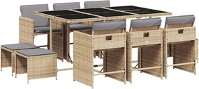 vidaXL 11részes vegyes bézs polyrattan kerti étkezőgarnitúra párnákkal