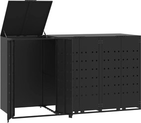 vidaXL fekete acél kerekes tároló 3 szemeteskukához 207 x 79 x 117 cm